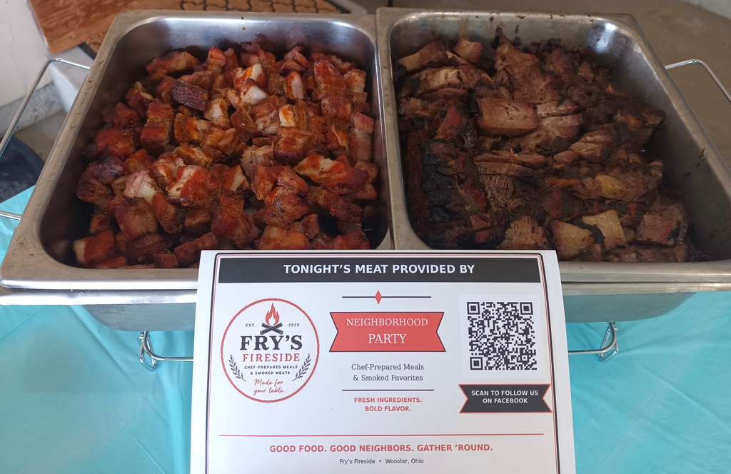 Fry's Fireside catering spread with smoked meats and sides